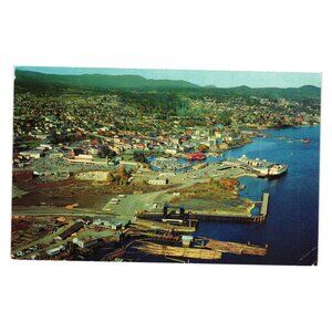 Nanaimo BC Canada Vintage Colorful Postcard Aerial View 1965 Postmark VT47 S288